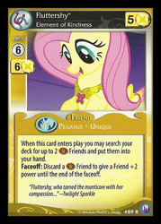 Size: 344x480 | Tagged: safe, fluttershy, pegasus, pony, canterlot nights, ccg, element of kindness, enterplay, mlp trading card game, solo, yellow