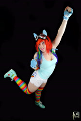 Size: 3648x5472 | Tagged: safe, artist:tendercosplay, derpibooru import, rainbow dash, human, clothes, cosplay, irl, irl human, photo, rainbow socks, socks, striped socks