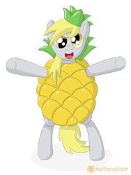 Size: 1200x1600 | Tagged: safe, artist:muffinexplosion, derpy hooves, pony, bipedal, clothes, costume, food, pineapple, simple background, solo, white background