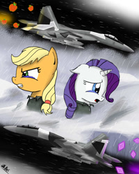 Size: 800x1000 | Tagged: safe, artist:pak-faace1234, applejack, rarity, earth pony, pony, unicorn, g-suit, su-37bm