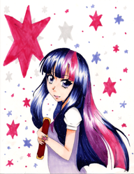 Size: 1681x2190 | Tagged: safe, artist:humm-ii, derpibooru import, twilight sparkle, humanized, solo, traditional art