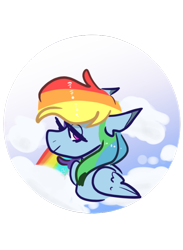 Size: 540x737 | Tagged: safe, artist:incapacitatedvixen, derpibooru import, rainbow dash, pegasus, pony, bust, cloud, female, mare, rainbows, sky, smug, solo, transparent