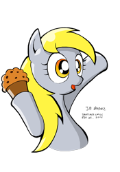 Size: 1658x2362 | Tagged: safe, artist:branewashpv, derpy hooves, pegasus, pony, female, food, mare, muffin, simple background, solo