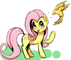 Size: 904x768 | Tagged: safe, artist:kiriya, fluttershy, bird, pegasus, pony, pixiv, solo