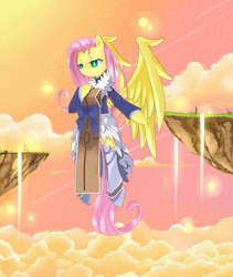 Size: 2240x2659 | Tagged: safe, artist:cyanaeolin, fluttershy, angel, pegasus, pony, armor, clothes, cloud, cloudy, crossover, disgaea, floating island, solo