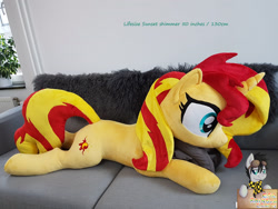 Size: 2852x2148 | Tagged: safe, artist:epicrainbowcrafts, sunset shimmer, pony, high res, irl, life size, photo, plushie, prone, solo