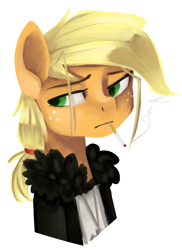 Size: 1280x1754 | Tagged: safe, artist:facerenon, applejack, earth pony, pony, cigarette, smoking, solo