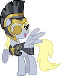 Size: 420x517 | Tagged: safe, artist:xaxu-slyph, commander hurricane, derpy hooves, pegasus, pony, armor, commander hurricane armor, commander hurricane derpy, epic derpy, eyepatch, female, helmet, mare, raised hoof, simple background, solo, transparent background, vector