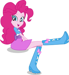 Size: 4923x5295 | Tagged: safe, artist:vector-brony, pinkie pie, equestria girls, player piano, rainbow rocks, absurd resolution, boots, clothes, cute, diapinkes, high heel boots, looking at you, pinkie on a piano, raised leg, simple background, sitting, skirt, solo, transparent background, vector