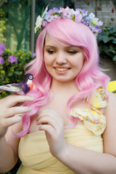 Size: 730x1095 | Tagged: safe, artist:blackbloodchihuahua, fluttershy, bird, human, cosplay, irl, irl human, photo, solo