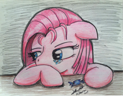 Size: 2228x1728 | Tagged: safe, artist:bre-ce-cuca, pinkie pie, earth pony, pony, candy, crying, pinkamena diane pie, solo, traditional art