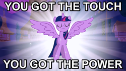 Size: 640x360 | Tagged: safe, derpibooru import, twilight sparkle, twilight sparkle (alicorn), alicorn, pony, female, image macro, mare, solo, song reference, stan bush, the touch, transformers