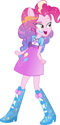 Size: 3108x6500 | Tagged: safe, artist:theshadowstone, pinkie pie, equestria girls, balloon, boots, clothes, high heel boots, ponied up, rainbow power, rainbow power-ified, simple background, skirt, solo, sparkles, transparent background, vector