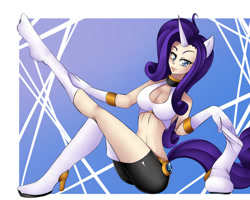 Size: 900x720 | Tagged: safe, artist:d-xross, rarity, human, breasts, cleavage, clothes, eared humanization, evening gloves, female, horned humanization, humanized, solo, stockings