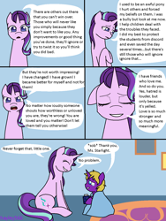 Size: 960x1280 | Tagged: safe, artist:hayley566, starlight glimmer, oc, oc:hay meadow, pony, unicorn, blanket, carpet, comic, crying, cute, empathy cocoa, eyes closed, female, filly, glimmerbetes, mare, open mouth, positive message, positive ponies, wholesome