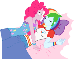 Size: 3980x3166 | Tagged: safe, artist:james-li, derpibooru import, pinkie pie, rainbow dash, equestria girls, female, lesbian, pinkiedash, shipping, simple background, sleeping, transparent background