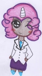 Size: 580x1051 | Tagged: safe, artist:blanquiwiis, rarity, human, blushing, horned humanization, humanized, solo, wink