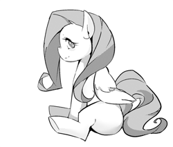 Size: 662x563 | Tagged: safe, artist:oroshi-so, fluttershy, pegasus, pony, blank flank, monochrome, pixiv, solo