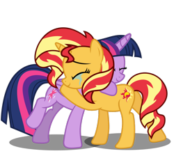 Size: 900x843 | Tagged: artist needed, source needed, safe, sunset shimmer, twilight sparkle, twilight sparkle (alicorn), alicorn, crying, hug, simple background, tears of joy, transparent background