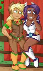 Size: 2500x4166 | Tagged: safe, artist:littleliesel, applejack, rarity, human, dark skin, female, humanized, lesbian, light skin, rarijack, shipping