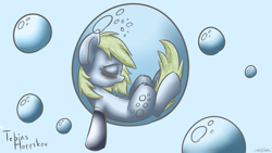 Size: 3840x2160 | Tagged: safe, artist:fakskis, derpy hooves, pegasus, pony, belly button, blushing, bubble, drool, ear fluff, female, in bubble, mare, sleeping, solo