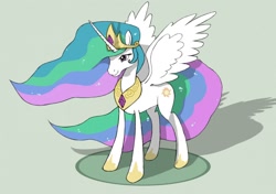 Size: 1280x900 | Tagged: safe, artist:freeman_phd19, princess celestia, alicorn, pony, crown, female, horn, mare, multicolored mane, multicolored tail, solo, white coat, white wings, wings