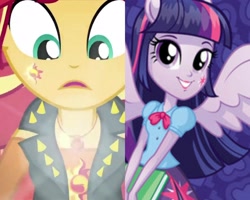 Size: 2560x2048 | Tagged: safe, screencap, sunset shimmer, twilight sparkle, better together, equestria girls, forgotten friendship, alternative cutie mark placement, box art, comparison, eqg promo pose set, equestria girls plus, equestria girls prototype, facial cutie mark, female, geode of empathy, stock vector