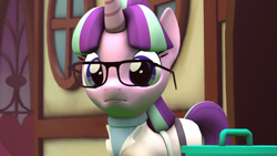 Size: 1920x1080 | Tagged: safe, artist:goatcanon, starlight glimmer, pony, unicorn, comic:lyra's story, 3d, clothes, comic, glasses, looking at you, meme, scientist, solo, source filmmaker, staring into your soul, wow! glimmer