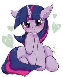 Size: 482x588 | Tagged: safe, artist:kiriya, derpibooru import, twilight sparkle, pony, blushing, cute, female, heart, looking at you, mare, pixiv, simple background, solo, twiabetes