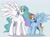 Size: 1972x1450 | Tagged: safe, artist:pastel-charms, derpibooru import, princess celestia, rainbow dash, alicorn, pegasus, pony, blue background, blushing, dashlestia, female, lesbian, missing accessory, shipping, simple background, size difference