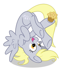 Size: 1871x2148 | Tagged: safe, artist:deadliestvenom, derpy hooves, pegasus, pony, female, food, mare, muffin, simple background, solo, transparent background, underhoof, upside down