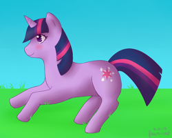 Size: 1000x799 | Tagged: safe, artist:fawn-cat, derpibooru import, twilight sparkle, pony, unicorn, female, mare, multicolored mane, purple coat, solo