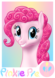 Size: 1108x1550 | Tagged: safe, artist:vasillium, pinkie pie, earth pony, pony, female, mare, pink coat, pink mane, simple background, solo