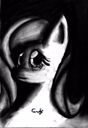 Size: 2795x4088 | Tagged: safe, artist:qwixthetrappedone, fluttershy, pegasus, pony, bust, monochrome, portrait, solo, traditional art