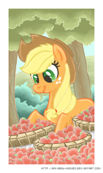 Size: 600x1000 | Tagged: safe, artist:rainbow-hooves, applejack, earth pony, pony, apple, solo, tree