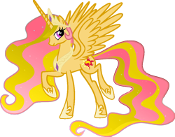 Size: 1010x792 | Tagged: safe, editor:sunnyshine1cak, princess celestia, sunset shimmer, alicorn, pony, alicornified, crown, ethereal mane, female, jewelry, mare, palette swap, peytral, princess, race swap, raised hoof, recolor, regalia, simple background, transparent background, wrong eye color