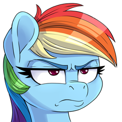Size: 900x900 | Tagged: safe, artist:pusspuss, derpibooru import, rainbow dash, pegasus, pony, bust, cute, deadpan, female, frown, lidded eyes, madorable, mare, patreon, patreon logo, portrait, rainbow dash is best facemaker, rainbow dash is not amused, reaction image, simple background, solo, transparent background, unamused