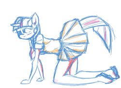 Size: 1193x872 | Tagged: safe, derpibooru import, twilight sparkle, anthro, clothes, skirt, solo, wip