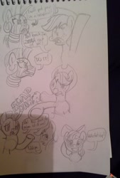 Size: 1440x2126 | Tagged: safe, artist:jofca, apple bloom, applejack, zecora, zebra, comic, photo, ponified, race swap, simple background, traditional art, vine video, white background