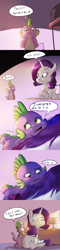 Size: 1280x5325 | Tagged: safe, artist:imsokyo, rarity, spike, dragon, pony, unicorn, comic, daily life of spike, dialogue, female, frown, male, mare, nailed it, open mouth, raised eyebrow, shipping, sitting, sparity, speech bubble, straight, thought bubble, wide eyes