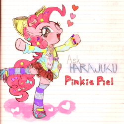 Size: 738x738 | Tagged: safe, artist:momo, pinkie pie, earth pony, pony, askharajukupinkiepie, cute, diapinkes, harajuku, lined paper, pixiv, solo, traditional art