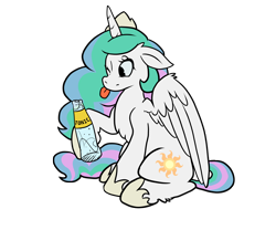 Size: 3780x3150 | Tagged: safe, artist:missblue, princess celestia, alicorn, pony, :p, cute, female, fluffy, mare, simple background, solo, tongue out, tonic, tonic water, transparent background