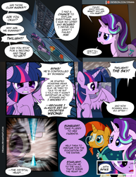 Size: 1275x1650 | Tagged: safe, artist:dsana, starlight glimmer, sunburst, twilight sparkle, twilight sparkle (alicorn), alicorn, pony, unicorn, comic:the shadow shard, comic, crying, crystal empire, crystal heart, dialogue, female, implied spike, male, mare, patreon, patreon logo, stallion