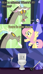 Size: 720x1240 | Tagged: safe, discord, fluttershy, pegasus, pony, twilight's kingdom, comic, plunger, pun, toilet