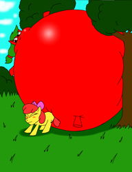 Size: 1696x2208 | Tagged: safe, artist:robot001, apple bloom, applejack, earth pony, pony, applejack becoming an apple, inflation