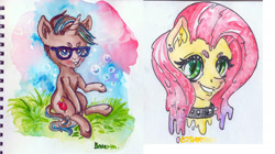 Size: 3000x1674 | Tagged: safe, artist:czbaterka, fluttershy, oc, pegasus, pony, jelly, melting, sketch, traditional art, watercolor painting