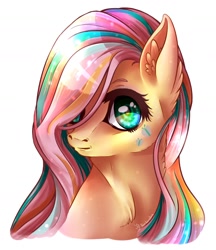Size: 1456x1686 | Tagged: safe, artist:rainbowjune, fluttershy, pegasus, pony, head, looking at you, rainbow power, solo