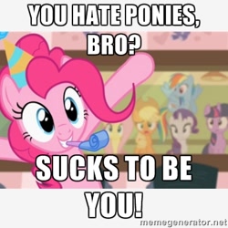 Size: 400x400 | Tagged: safe, pinkie pie, earth pony, pony, hate, hater, image macro, meme, reaction image