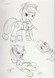 Size: 2454x3438 | Tagged: safe, artist:taurson, applejack, spike, starlight glimmer, dragon, earth pony, pony, unicorn, clothes, cowboy, cowboy hat, gun, handgun, hat, monochrome, old west, revolver, traditional art, weapon