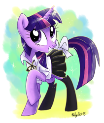 Size: 1693x2010 | Tagged: safe, artist:yulyeen, derpibooru import, twilight sparkle, clothes, skirt, solo, tail bow